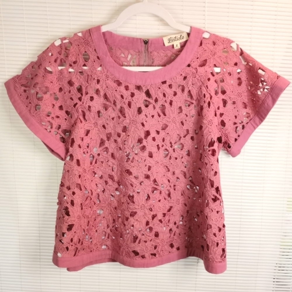 Listicle Pink Lace Crochet Women's Blouse Small
